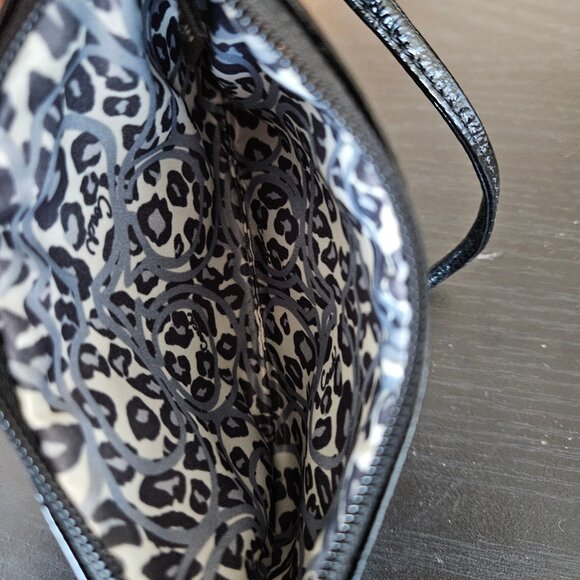 Coach Poppy Black Patent Leather Wristlet with Graphic Logo & Leopard Lining - Picture 3 of 3